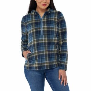 O’Neill Blue & Green Plaid Fleece Half Zip Hoodie M